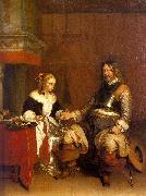 Gerard Ter Borch Soldier Offering a Young Woman Coins oil painting